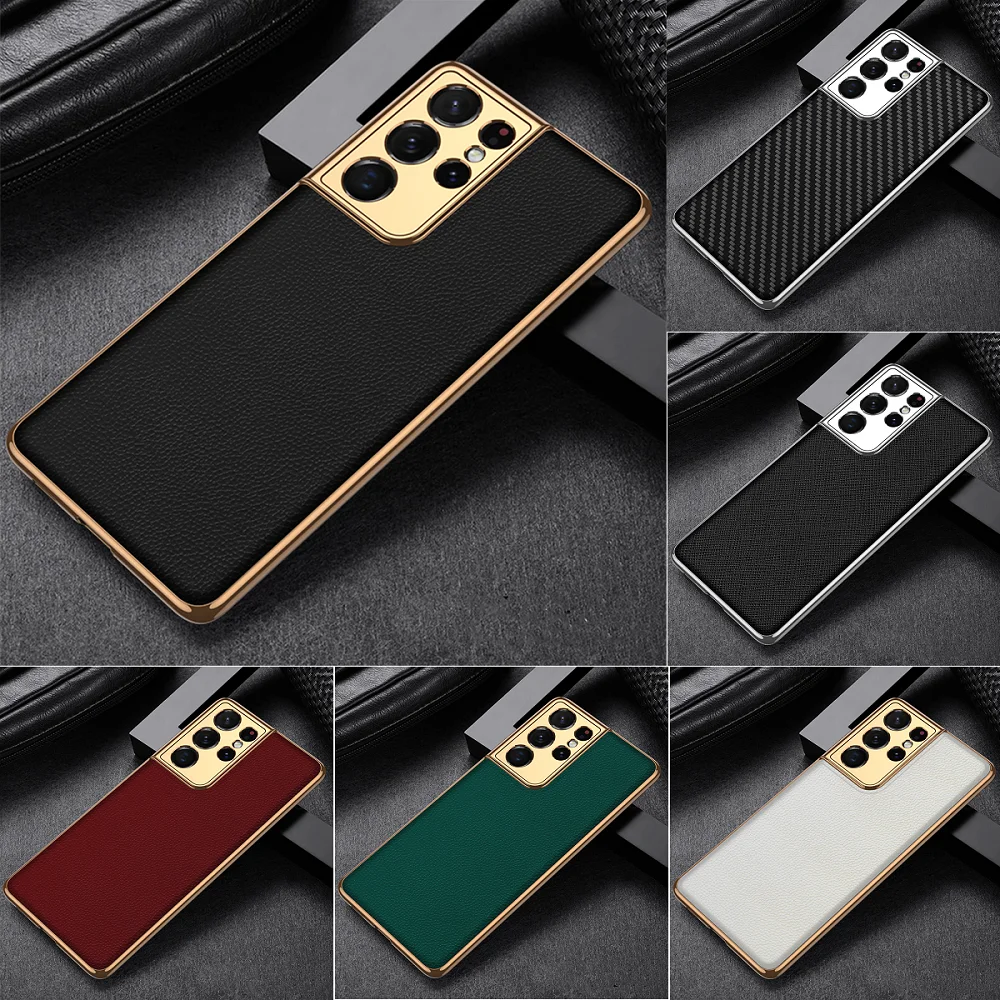 

Custodia di lusso per Samsung Galaxy S21 Ultra S21 Plus 5G Cover placcatura in pelle Texture custodia protettiva rigida per cust