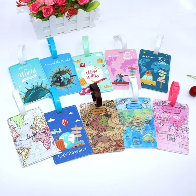 Креативная кожаная бирка для чемодана с картой мира аксессуары путешествий