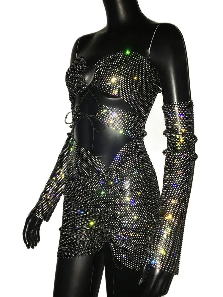 Женский сексуальный комплект из 2 предметов без бретелек с бриллиантами