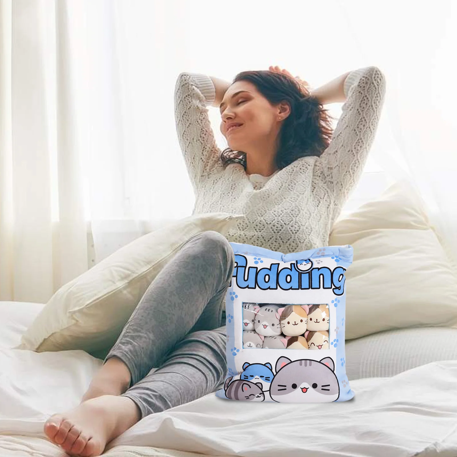 Милая подушка для закусок розовая кошек со съемными мягкими игрушками пушистые