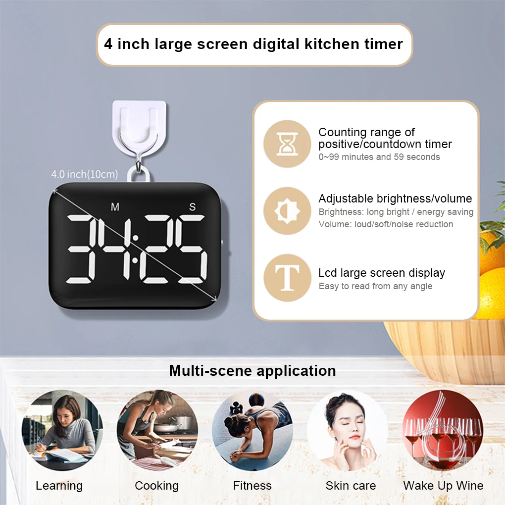 

Kitchen Baking Countdown Timer LED Electronic Timing Reminder Alarm Clock Desktop Alarm Clock USB Electronic Watch Alarm Clock