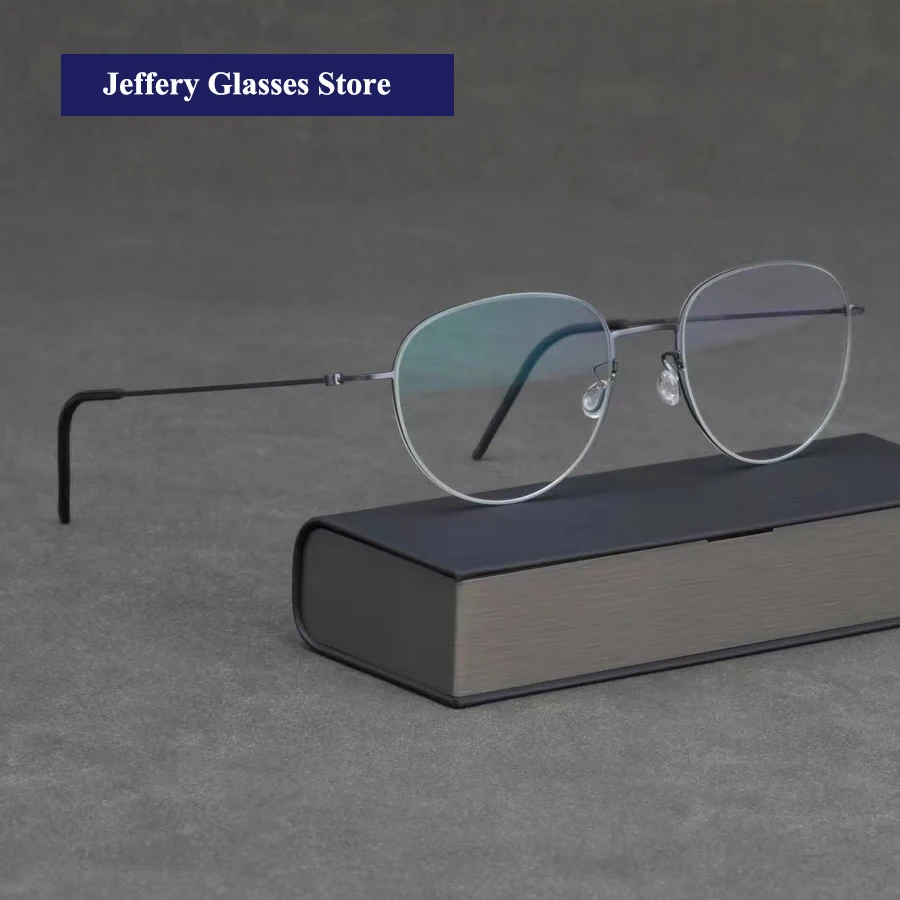 Denmark Brand Prescription Eyeglasses Men Titanium Myopia Glasses Frame Men's Screwless Ultralight Oval Eyewear 512
