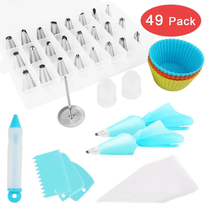 

49Pcs Cake Tools Set Baking Art Piping Tip Kit Cake Cream Tip TPU Piping Bag Muffin Cup Scraper Nails Pen Kitchen Tools Cupcake