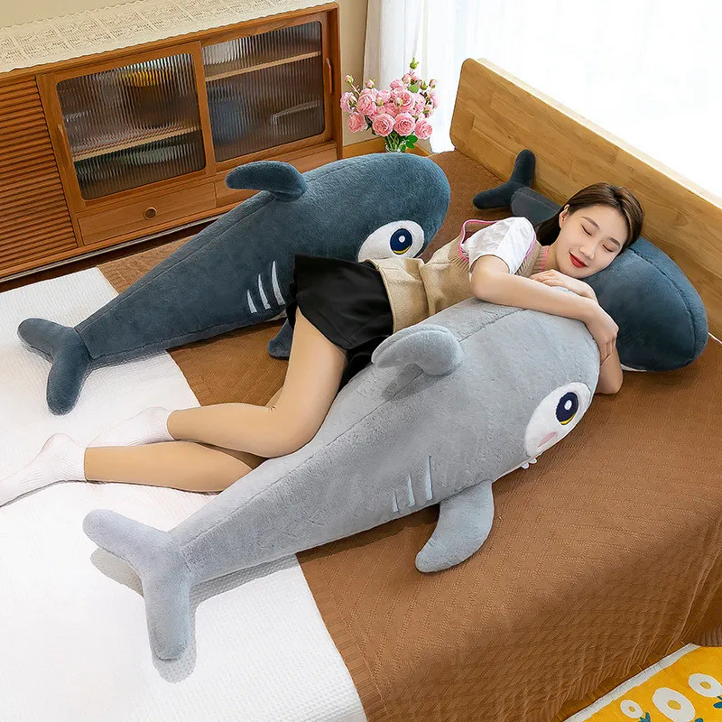 

45-120cm Giant Cute Fluffy Shark Plush Toy Blue Sea Animal Stuffed Doll Huggable Shark Soft Animal Pillow Floor Mat Kids Gift