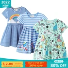 Платье для девочек, детское летнее платье с милым мультяшным единорогом и принтом динозавра, хлопковая одежда для девочек, детское элегантное платье принцессы