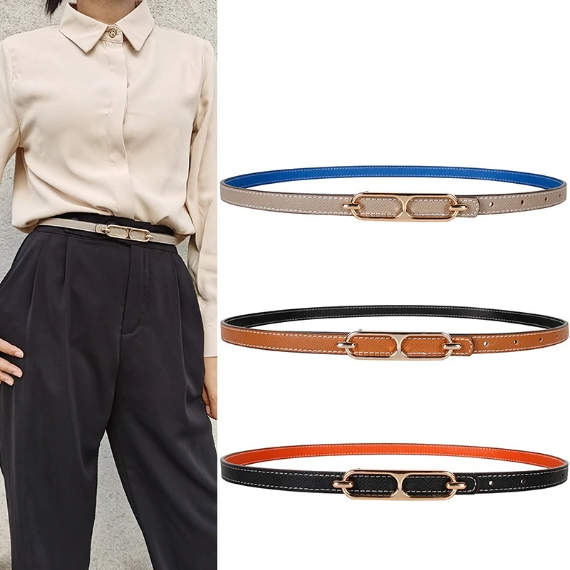 

1.4cm Thin Belts for Women Double-sided Use Decoration Dress Jeans Small Belt White Orange Blue Black Leather Fashion Belt
