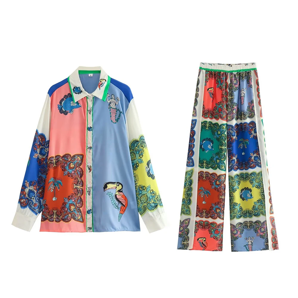 Повседневный летний комплект брюк с цветочным принтом PB ZA женские свободные