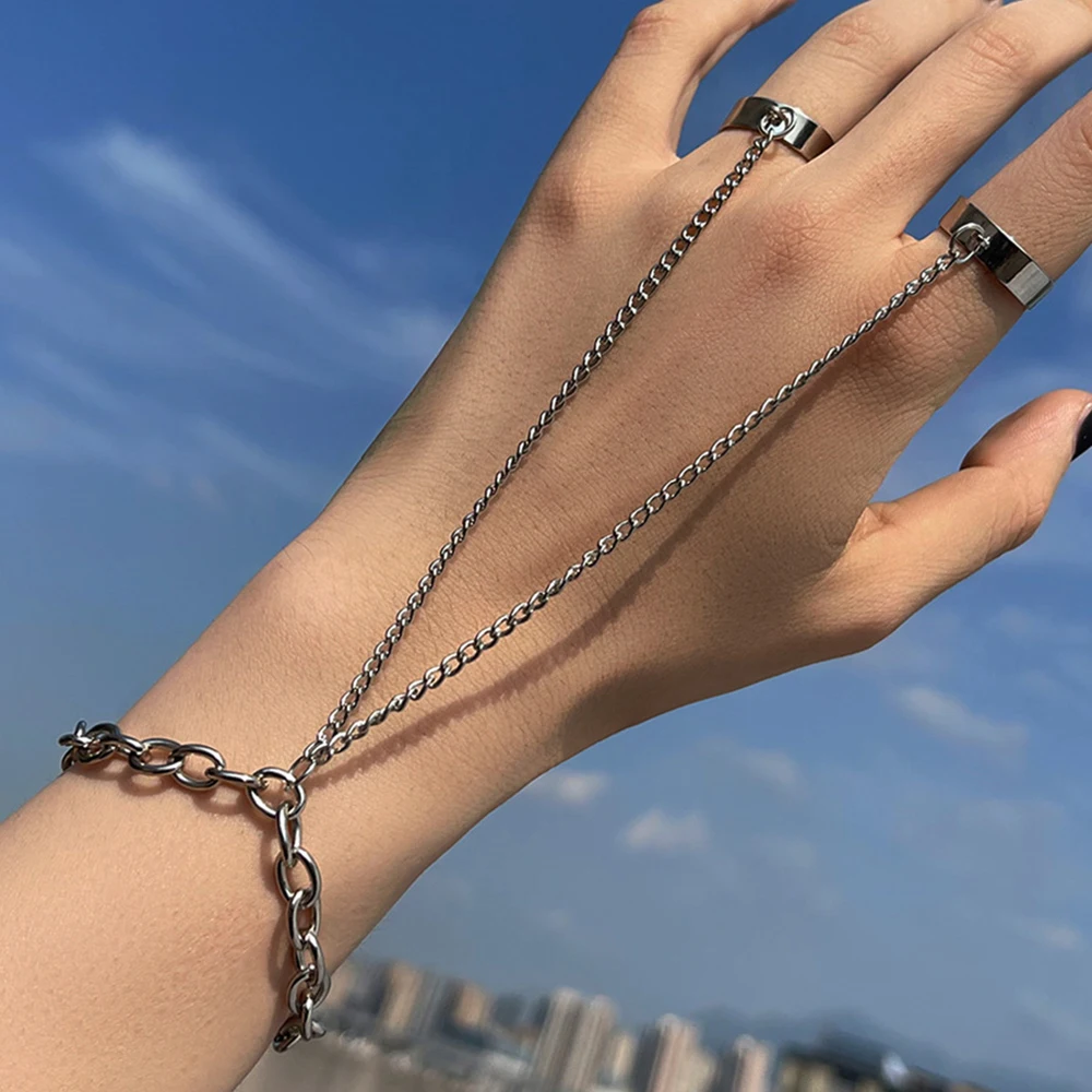

High Quality Large Crystal Ring Bracelet Ladies Wrist Chain Jewelry Fashion Back Chain Finger Ring Creative Jewelry
