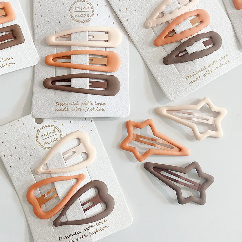 

3Pcs/Lot Girls Hairpins Hair Clip Kids Frosted Snap Hair Clips Hair Pins Star Oval Triangle Square Hairpins Kids Headwear