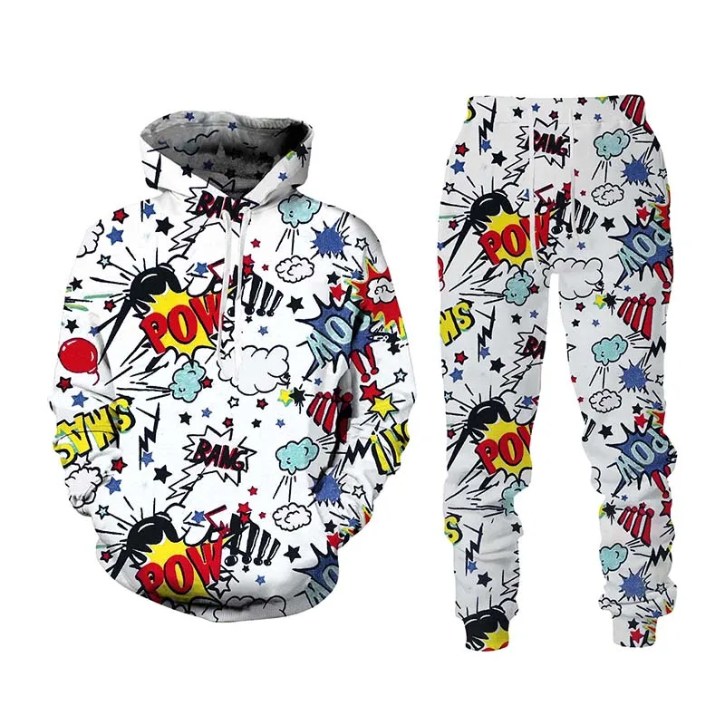 

Spring 2023 Latest Design Men's Hip-Hop Hoodie Suit 3D Cartoon Print POW Men's Sports Suit Winter Jogging Suit Oversized 6XL