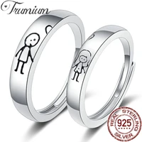 trumium 925 sterling silver cartoon boy and girl engraved promise matching engagement band adustable rings for couples gift