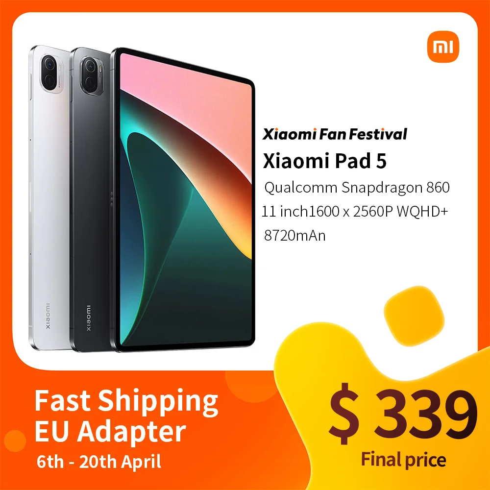 Смартфон Xiaomi Pad 5, 6 ГБ + 128 Гб/6 ГБ + 256 ГБ, 11 дюймов, WQHD + дисплей 120 Гц, Snapdragon 860, 4 стереодинамика, 8720 мАч, MI tablet 5