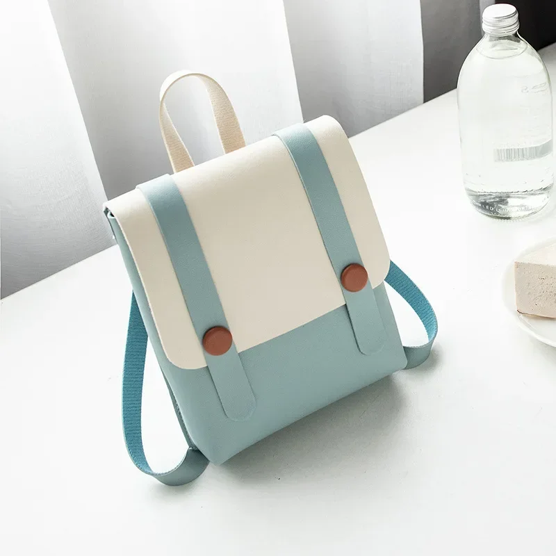 

Women's Backpack New Japanese Style Mini Waterproof Small Shoulder Bag PU Texture Retro Buttons Decorate Candy Color