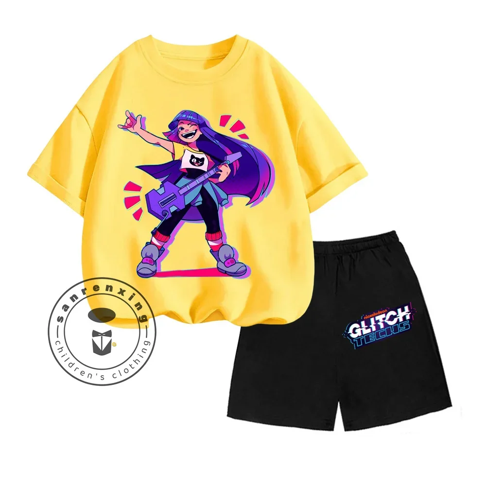 Детский Летний Комплект Kawai Glitch Techs Q-Edition Топ С Короткими Рукавами И Круглым