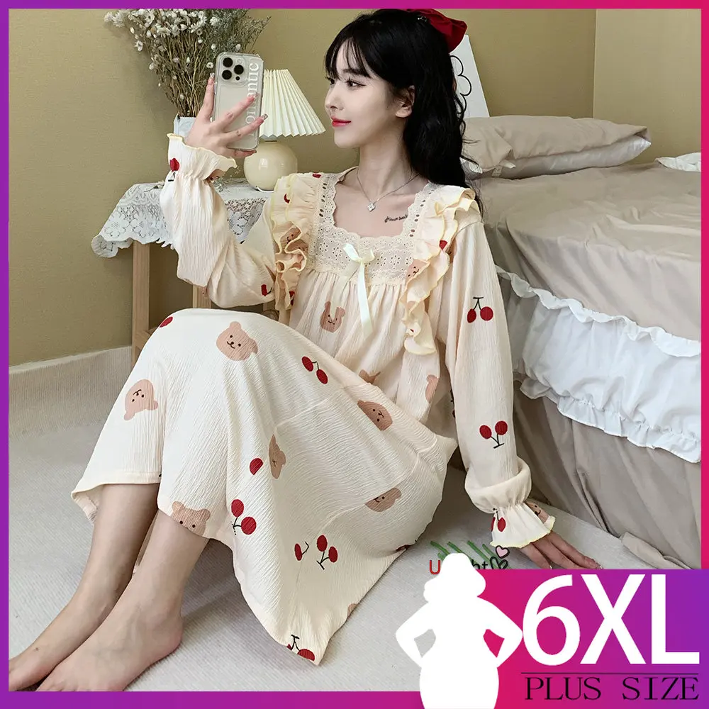 

Spring M-6XL Women Nightgowns Cotton Night Dress Womens Nightgown Sleepshirts Girls Large Size Home wear Nightdress Home Clothes