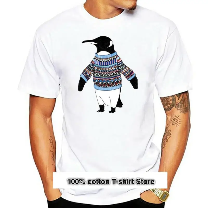 

Camiseta de manga corta personalizada para hombre, camisa de cuello redondo de algodón, con estampado de pingüino negro
