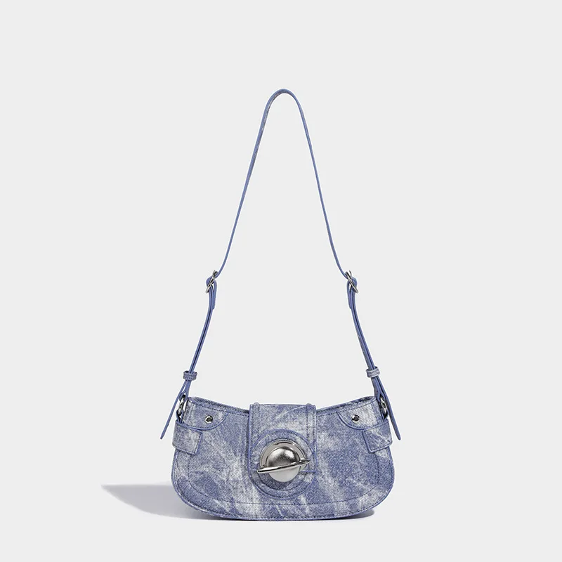 

2022 Denim Blue Pink Cute Sweet y2k Crossbody Shoulder Bags Purse Women Mini Half Moon Shage Biker Bag