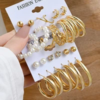 vintage boho gold color circle hoop earring set for women pearl geometric chain earrings zircon ear studs bohemia jewelry gifts
