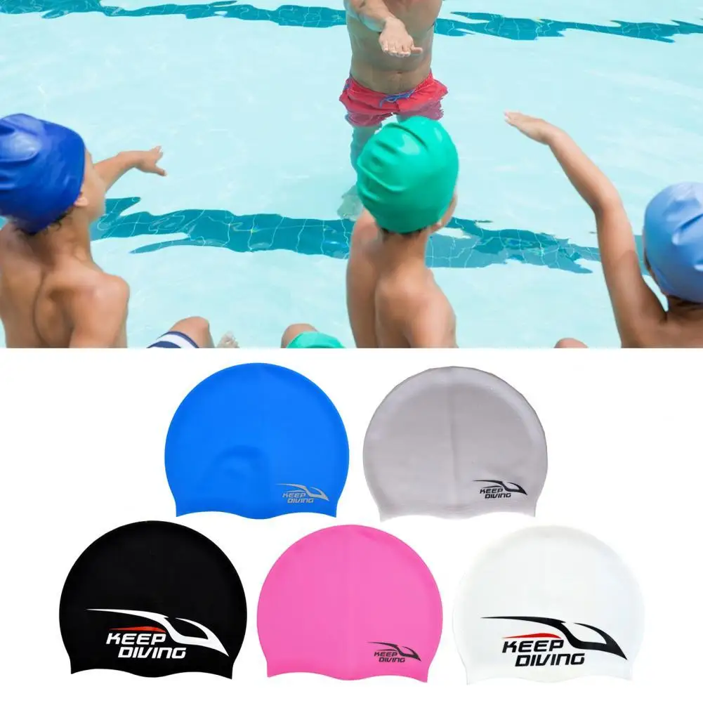 

Stretchy Stylish Women Men Lightweight Swimming Cap Long Lasting Swimming Cover Letter Print for Swimming Pool
