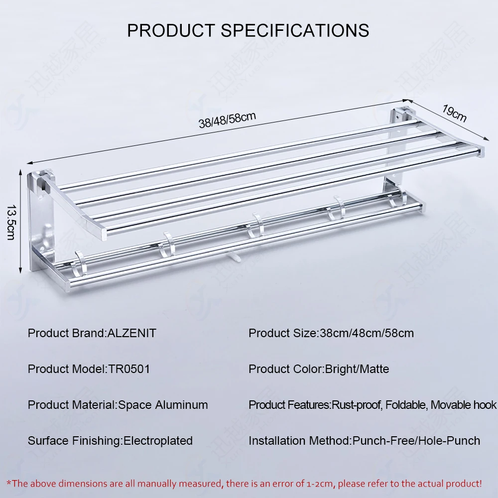 towel rack 40 60 cm folding holder with hook shower hanger bright silver storage aluminum organizer shelf bathroom accessories free global shipping