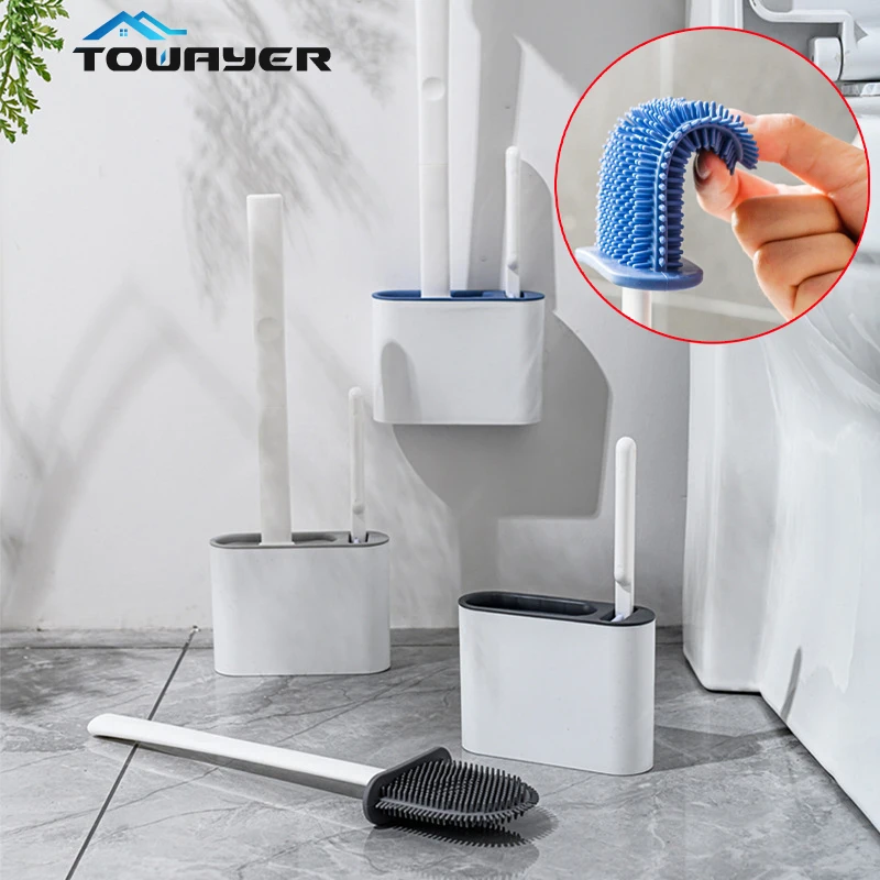 

Toilet Brush Wall-Mounted Floor-Standing TPR Toilet Cleaning Tool Breathable Belt Base Silicone Bristles Bathroom Accessories