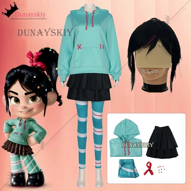 Костюм для косплея Vanellope Von Schweetz толстовки с капюшоном девочек юбка парик