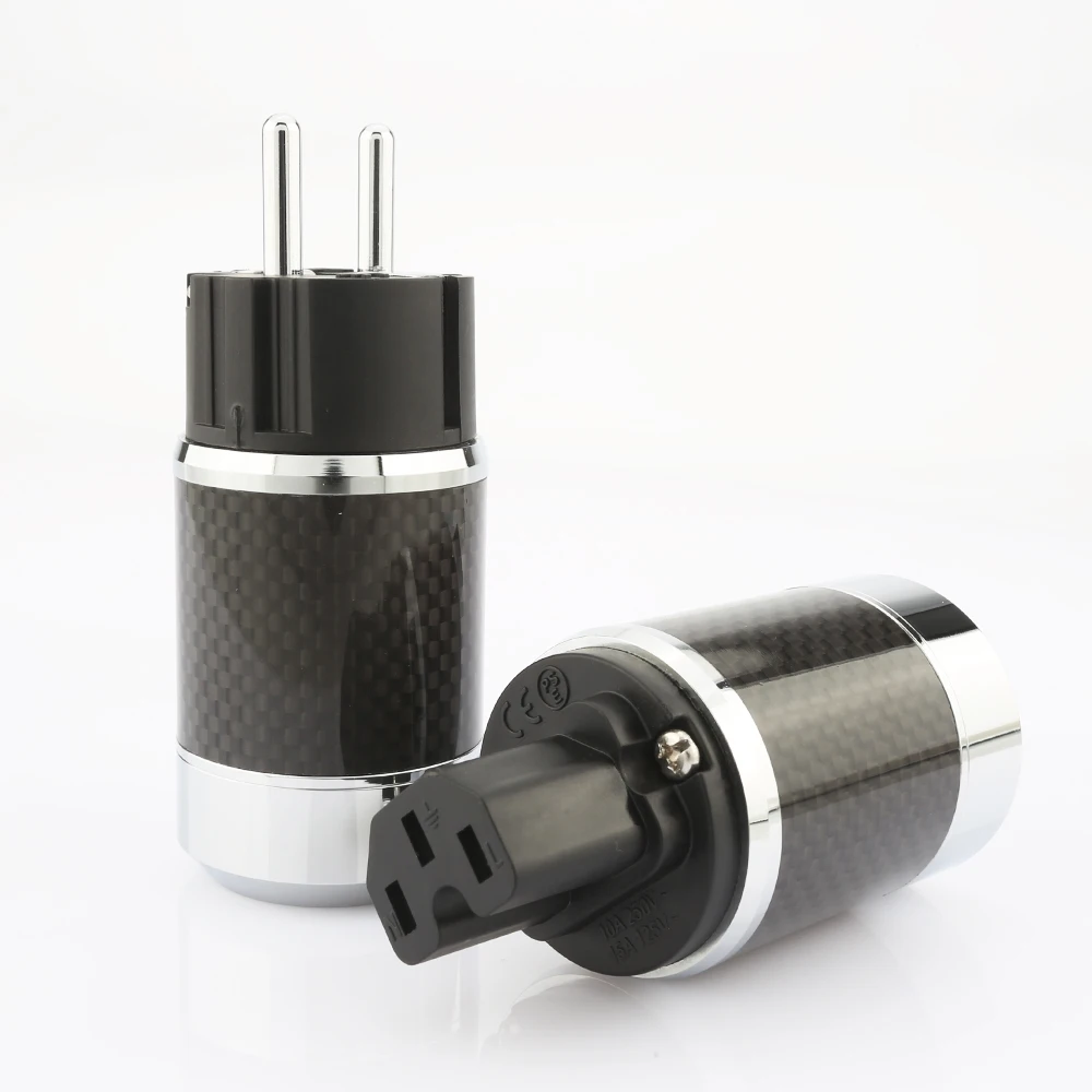 Pair Hi-end Carbon Fiber Rhodium Plated AC Power cable IEC female connector EU EUR schuko power Plug socket