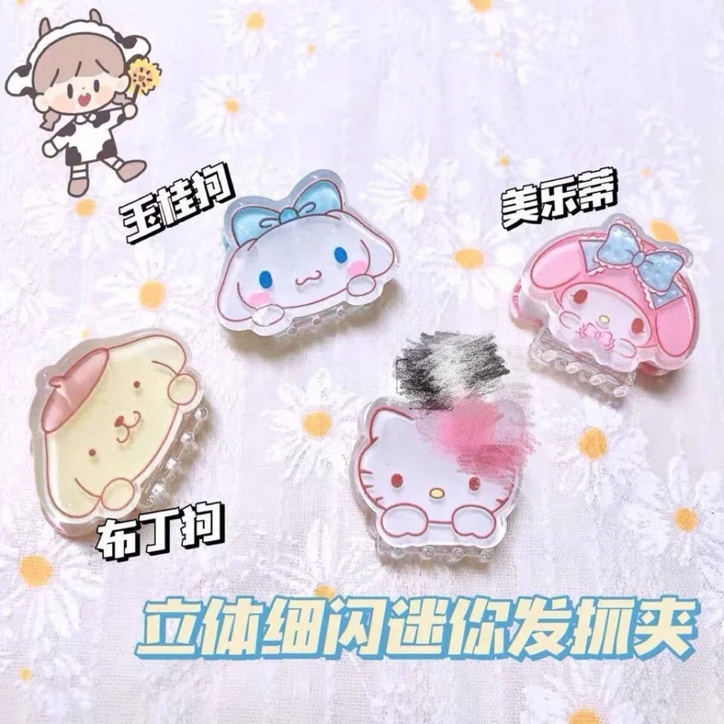

Kawaii Sanrioed аниме мультфильм серия mymelody Cinnamoroll Kuromi милые модные акриловые шпильки для волос женское сердце аксессуары для волос