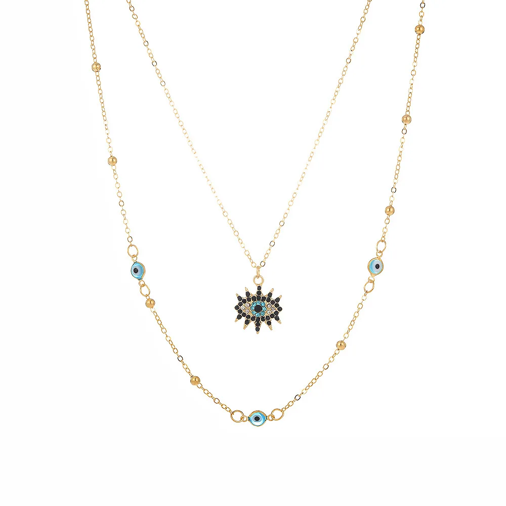 

Vintage Zircon Fashian Necklace Blue Eye-Shaped Multi-layer Pendant Clavicle Chains Women Personality Party Gifts Jewelry