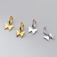 genuine 925 sterling silver butterfly colorful zircon earrings korean style short drop earrings for women girls fine jewelry