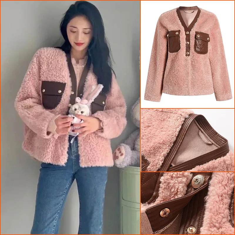 

Pink Lamb Plush Jacket Women's 2021 Winter New All-match Thick Top