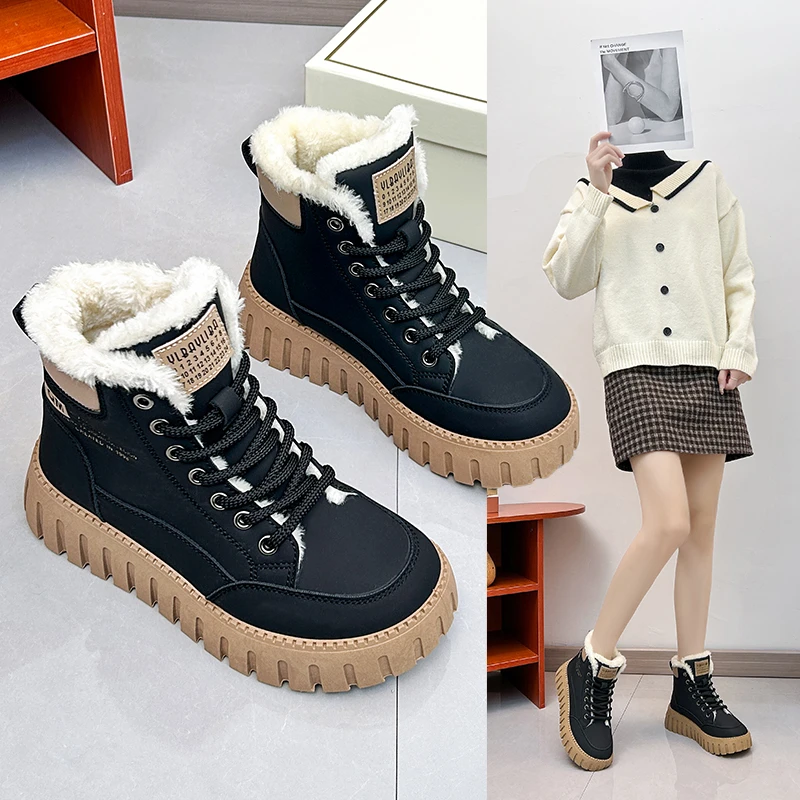 

2023 Winter New Korean Version Plus Cashmere High Top Small White Shoes Female Students High Top Thick Bottom Leisure Warm