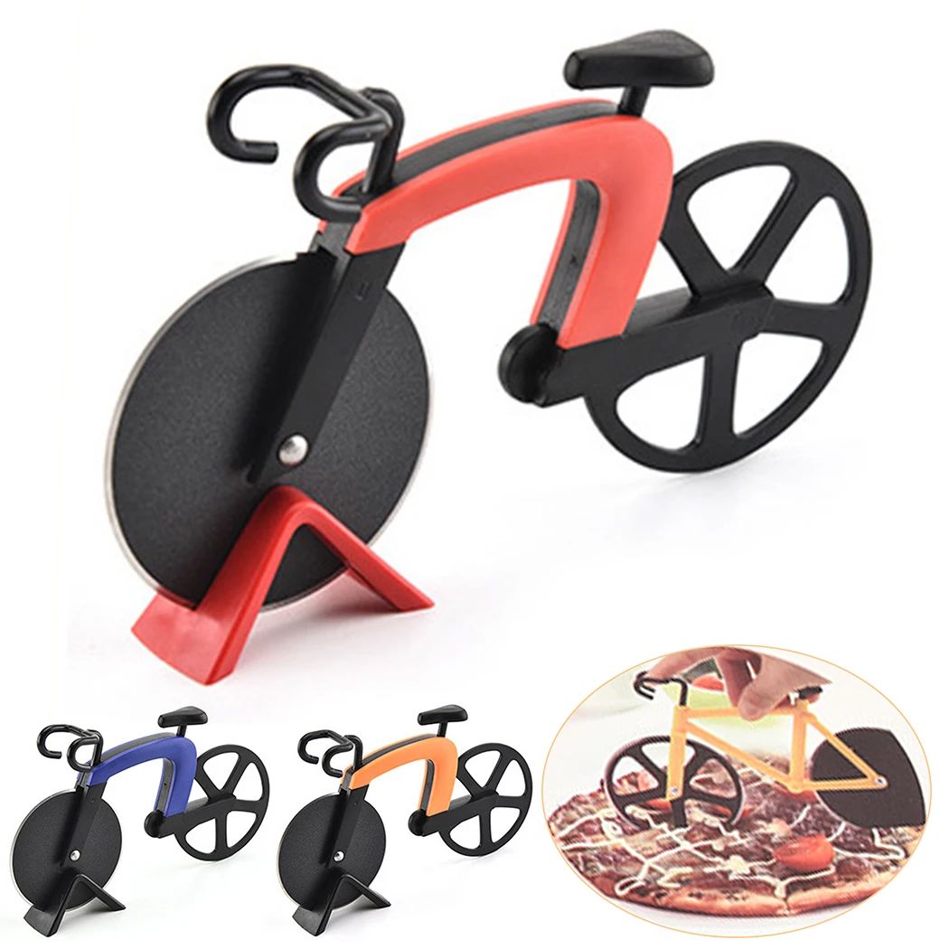 

Kitchen Gadget Pizza Cutting Knife Slicer Bicycle Pizza Cutter Wheel Stainless Steel Plastic Bicycle Roller Pizza Cutter Slicer