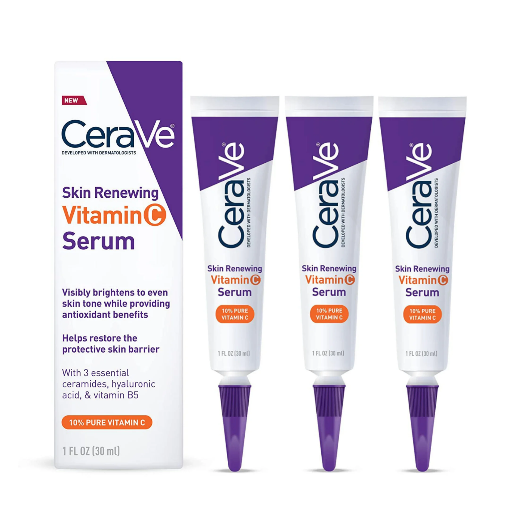 

3PCS CeraVe VC10% Serum Skin Renewing Brightening Even Skin Tone Antioxidant Anti-aging Serum Ceramides Restore Barrier 30ml