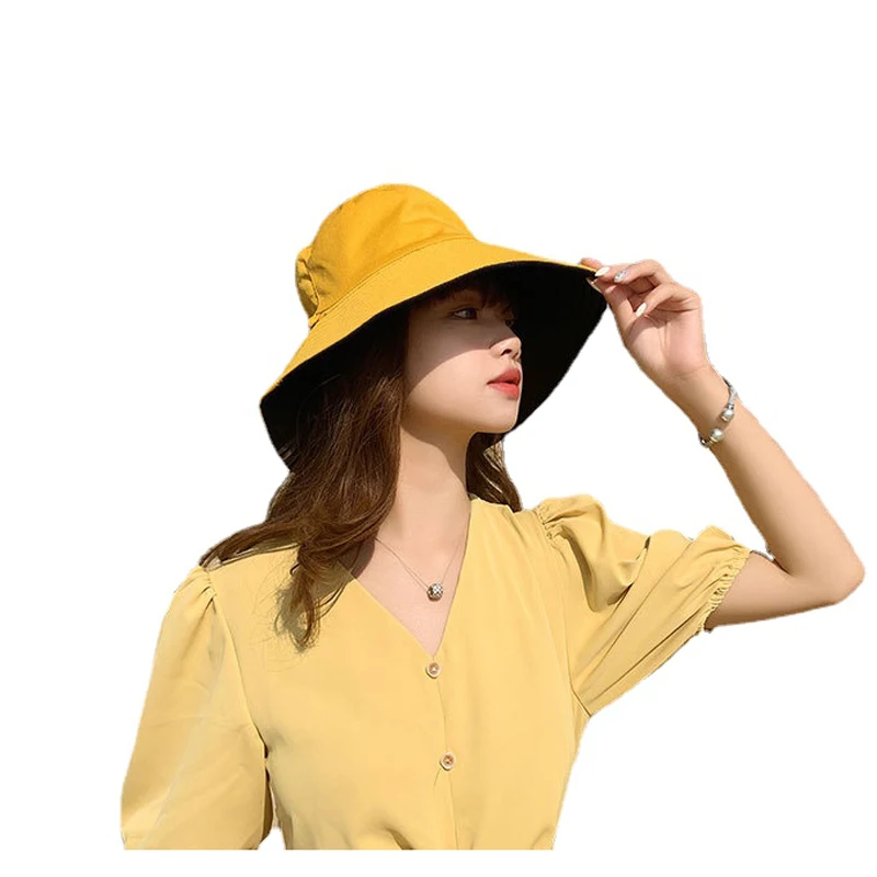 

QBHAT Summer Double-sided Wearing Cap Solid Color Bucket Hat Women Men Reversible Fisherman Hat Sun Protection Fishing Gorros