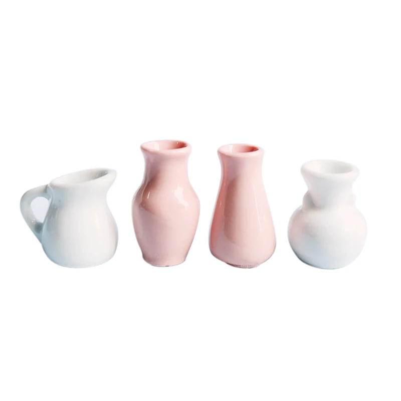 

Мини керамическая фарфоровая ваза для кукольного домика 4 шт./компл. 1:12, аксессуары для украшения