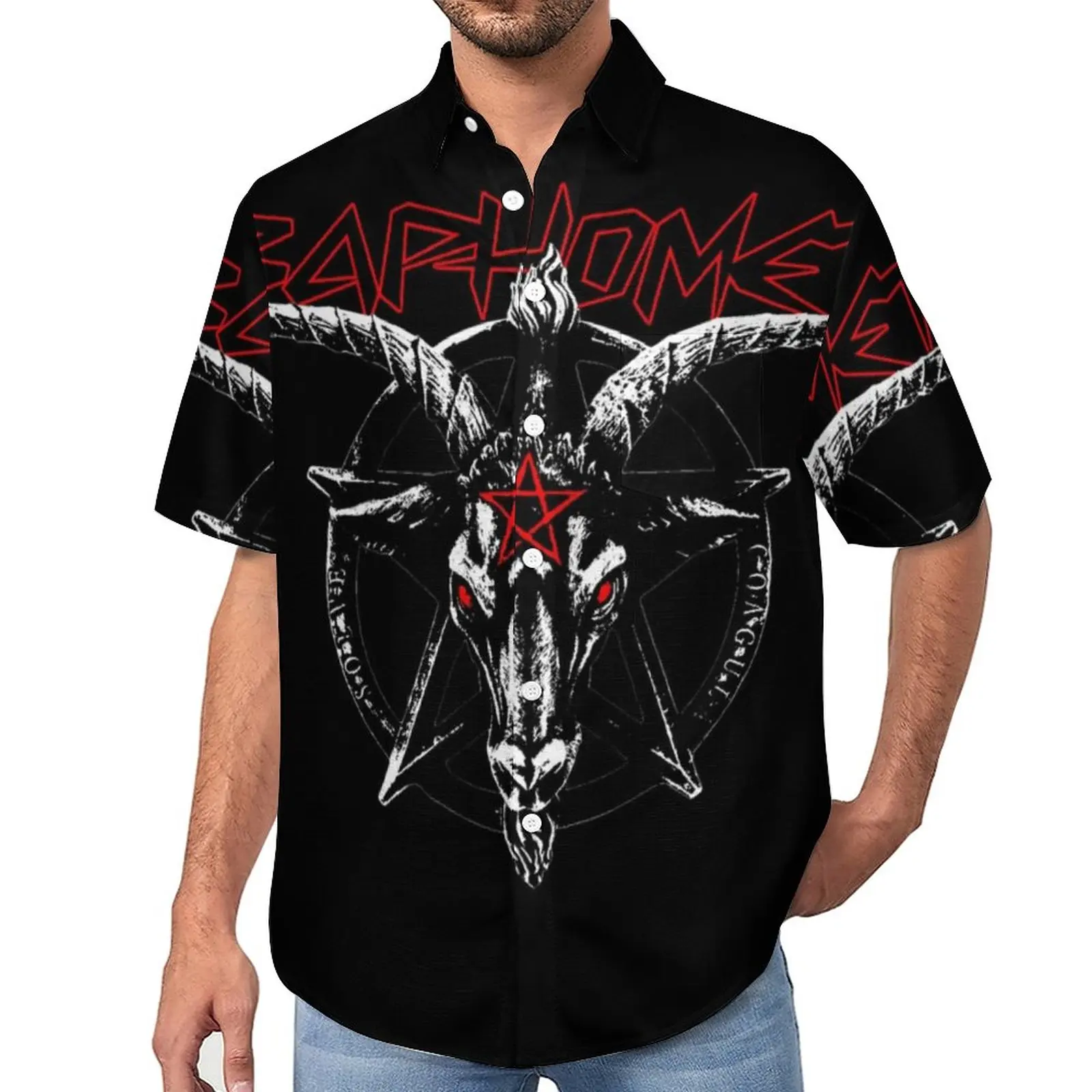 

Повседневные рубашки Baphomet Sabbatic с козьим дьяволом, Пляжная рубашка сатаны, Стивена, Родоса, Гавайские трендовые блузки для мужчин, большие размеры на заказ