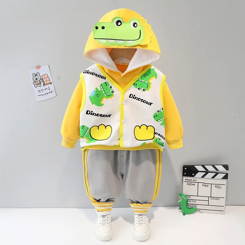 

Children's Wear 2022 Spring and autumn Boys Girls Set Korean version Long sleeve Hoodie printing Vest trousers Three-piece Set