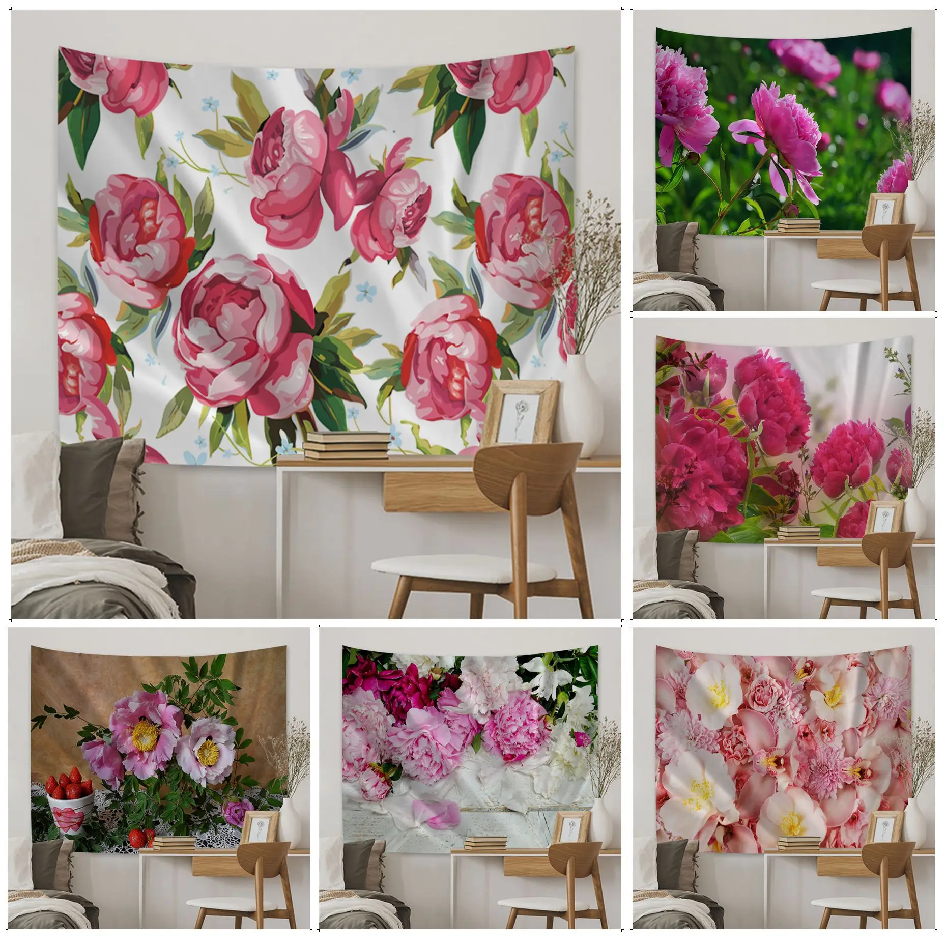 

Pink Purple Peony Flower Hippie Wall Hanging Tapestries Wall Hanging Decoration Household Wall Art Decor