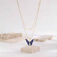 creative butterfly double layer necklace for women fashion trend ladies natural pearl banquet party gift wholesale direct sales