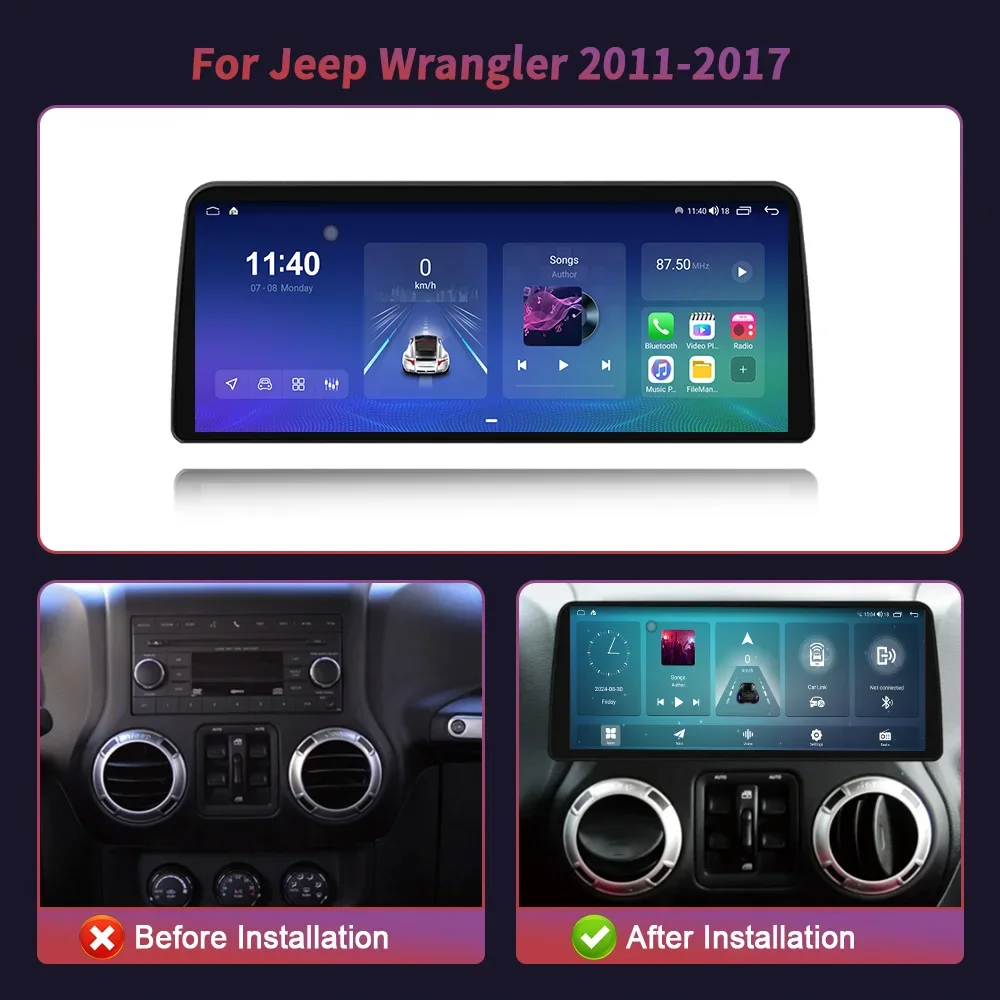12 3-дюймовый автомобильный радиоприемник для Jeep Wrangler 2011-2017 Android 14 5G WIFI 4G GPS