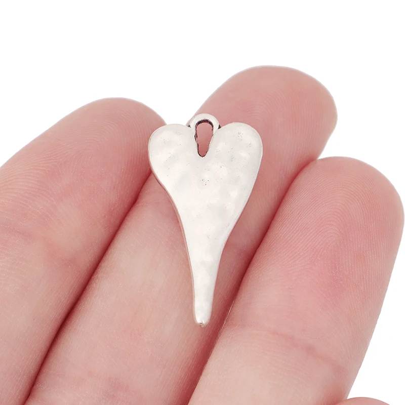 

10 x Antique Silver Color Hammered Heart Shaped Charms Pendants for DIY Necklace Bracelet Jewelry Making Accessories 27x14mm