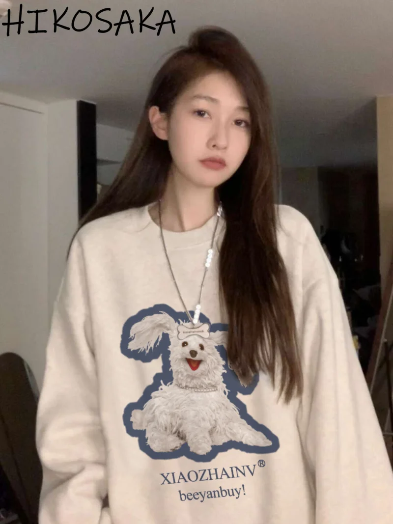 

Женская толстовка с капюшоном и круглым вырезом, в американском стиле ретро, Свободный Повседневный пуловер с длинным рукавом, топ, осень 2023, новые милые толстовки с мультяшным рисунком