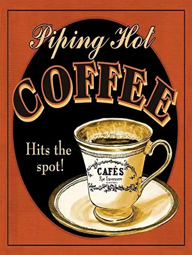 

Retro Vintage Piping Hot Coffee Metal Tin Sign Home Bar Cafe Retaurant Wall Decor Signs 12x8inch