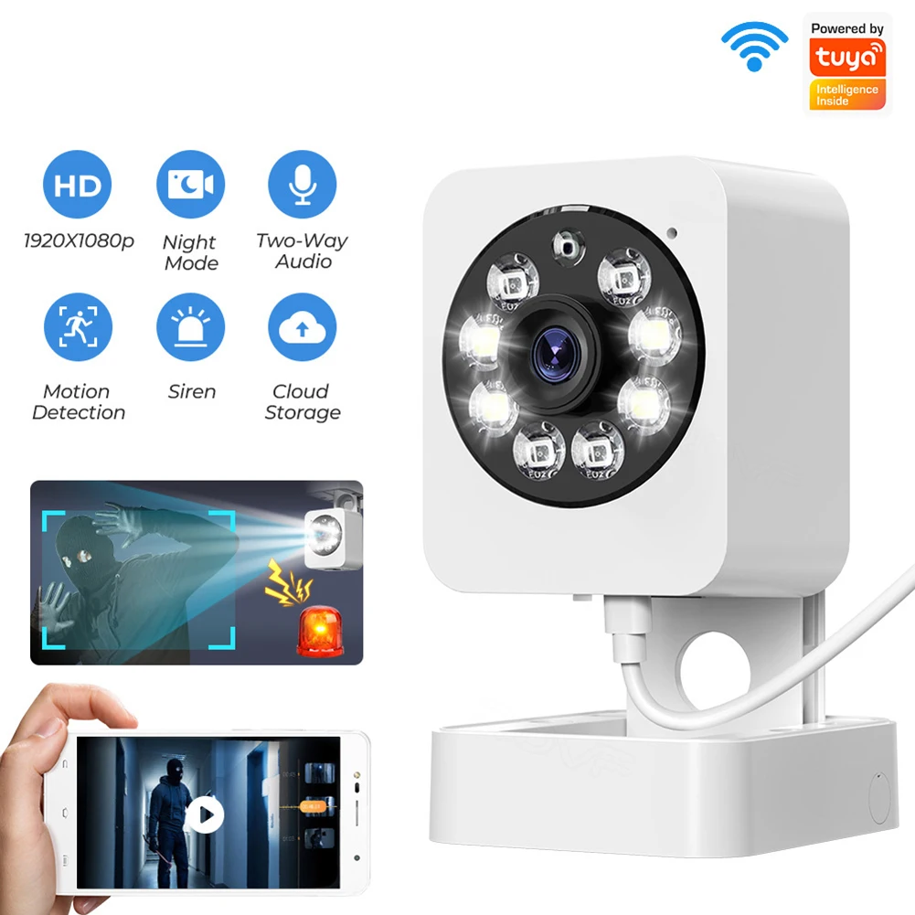 

Tuya CCTV Surveillance Camera Support 128GB TF Card 2.4G Wifi PIR Human Detection Camera 360 Rotation APP Control Audio Intercom