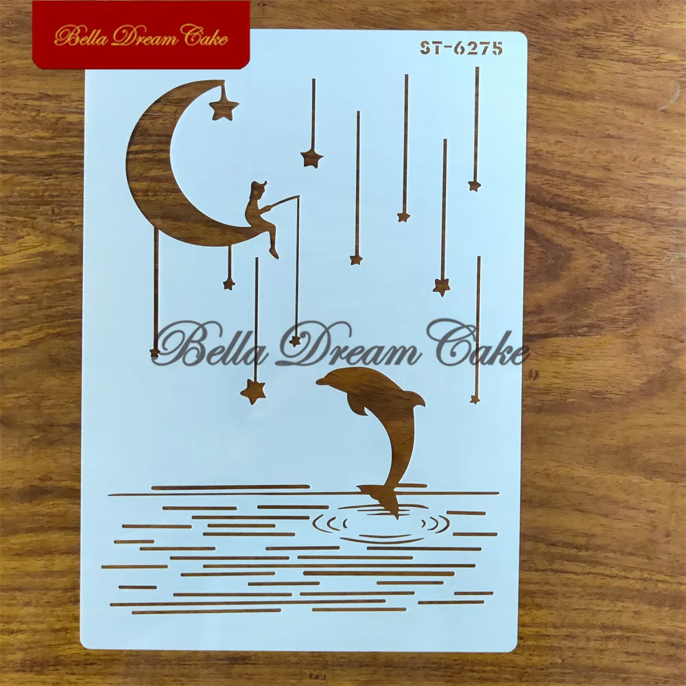 Трафарет для украшения торта с изображением Звезды Луны дельфина домашних