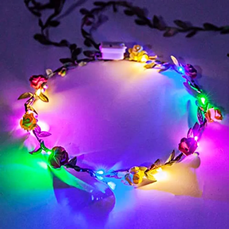

20pcs Women Girls Light Up Headband Glowing Bohemian LED Flower Crown Wreath Headdress Birthday Wedding Party Gift Halloween