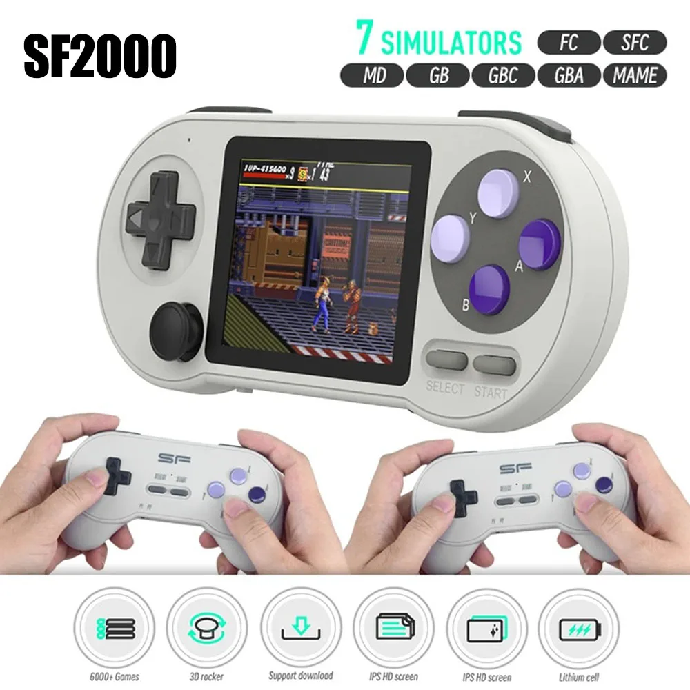 

SF2000 3 inch Ips Handheld Game Console Player Mini Portable Support AV Output Built-in 6000 Games Retro Video Game Consoles