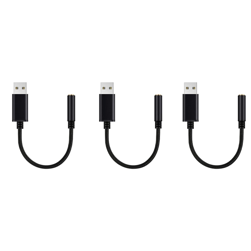 

3x USB к аудиоадаптеру для наушников 3,5 мм, внешняя стереозвуковая карта для ПК, ноутбука, PS4, Mac (0,6 фута, черный)