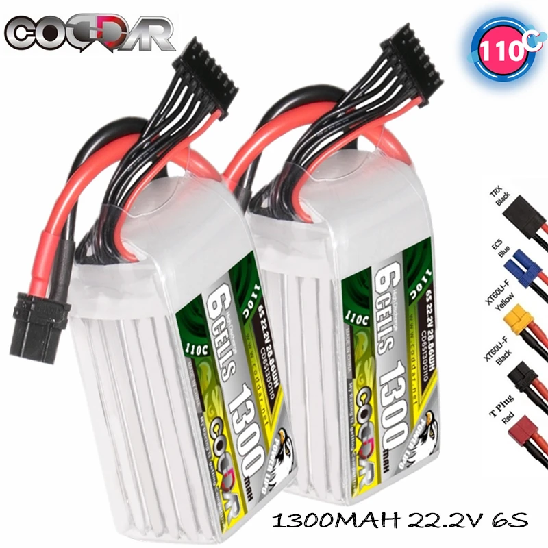 

CODDAR 1300mAh RC Battery 6S 110C 22.2V LiPo Battery With XT60 TRX Connetor For Drone FPV Airplane UAV Quadcopter Helicopter